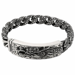 Heavy sterling silver dragon id bracelet — link detail