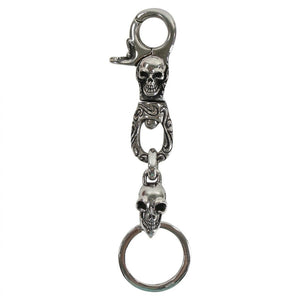 Heavy sterling silver skull keychain — product view