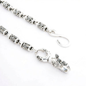 Heavy Sterling Silver Tribal Skull Wallet Chain — clasp and hook detail