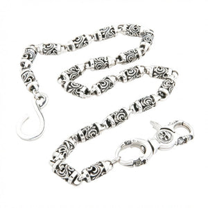 Heavy Sterling Silver Tribal Skull Wallet Chain — coiled full chain