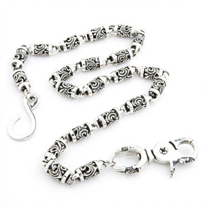 Heavy Sterling Silver Tribal Skull Wallet Chain — complete chain layout