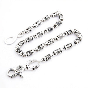 Heavy Sterling Silver Tribal Skull Wallet Chain — laid flat full length