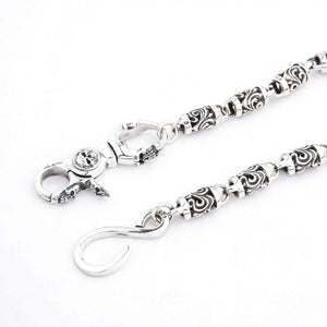 Heavy Sterling Silver Tribal Skull Wallet Chain — skull clasp close view