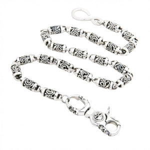 Heavy Sterling Silver Tribal Skull Wallet Chain — skull clasp full view
