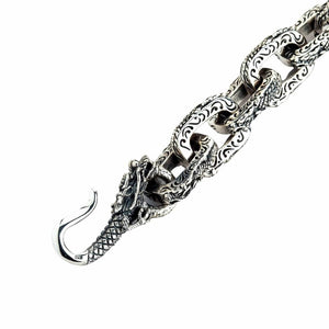 Heavyweight Sterling Silver Dragon Chain Necklace — dragon clasp close view