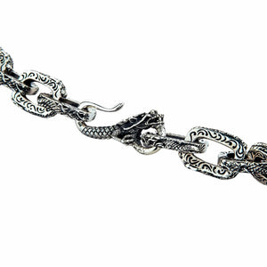 Heavyweight Sterling Silver Dragon Chain Necklace — dragon head clasp detail