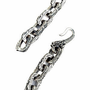 Heavyweight Sterling Silver Dragon Chain Necklace — engraved link macro