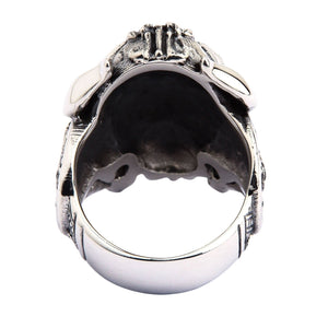 Horned Warrior and Shield Sterling Silver Ring shown in warrior inner band view.
