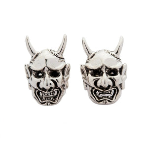 Horned Oni Mask Sterling Silver Stud Earrings, horned oni pair front