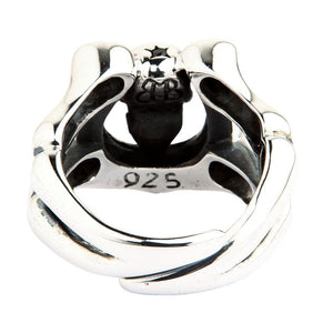 Bikerring med hästsko och dödskalle i sterlingsilver, 925-stämpel och skenans insida