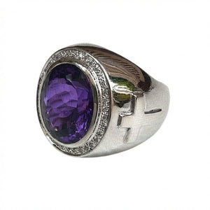 Natural Amethyst Sterling Silver Bishop Ring, side profile