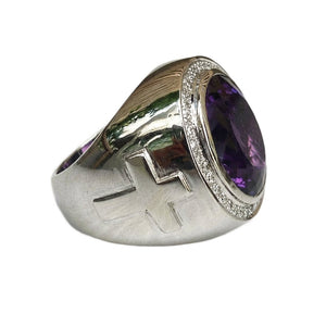 Natural Amethyst Sterling Silver Bishop Ring, top angle