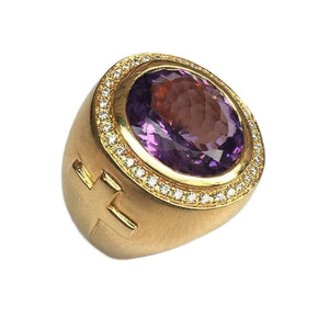 Natural Amethyst Gold-Plated Bishop Ring, gemstone angle