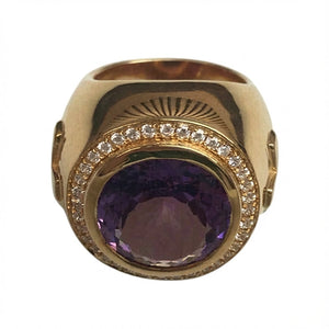 Natural Amethyst Gold-Plated Bishop Ring, top view