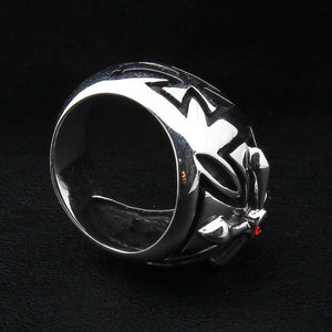 Bague croix de fer en argent sterling et grenat, poinçon à l'intérieur de la bague