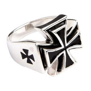 Iron Cross Sterling Silver Biker Ring, cross and left shoulder