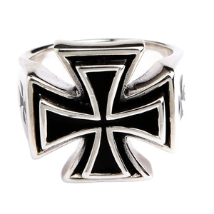 Iron Cross Sterling Silver Biker Ring, cross face