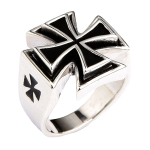 Iron Cross Sterling Silver Biker Ring, cross left front