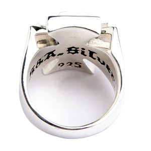 Iron Cross Sterling Silver Biker Ring, inner band markings
