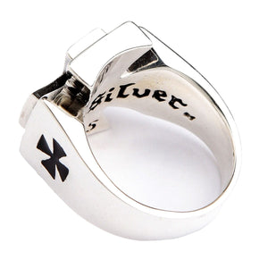 Iron Cross Sterling Silver Biker Ring, shoulder and interior