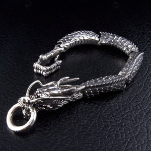 Japanese Dragon Sterling Silver Bracelet, dragon bracelet side angle