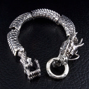 Japanese Dragon Sterling Silver Bracelet, dragon head and ring fastener