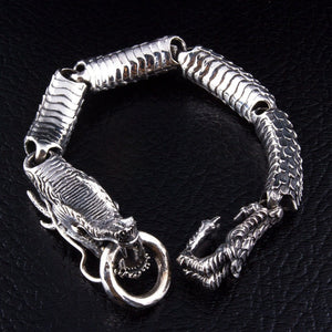Japanese Dragon Sterling Silver Bracelet, dragon scale link reverse