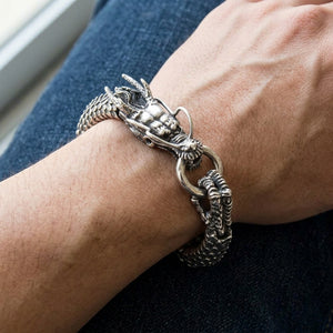 Japanese Dragon Sterling Silver Bracelet, worn on the wrist