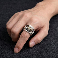 Japanese Gold Tiger Adjustable Sterling Silver Ring