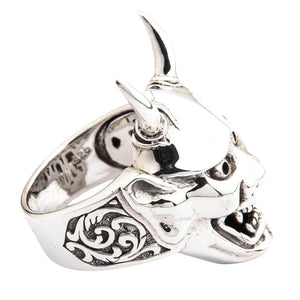 Japansk Oni-maskring i sterlingsilver, vy över sidoutskärning
