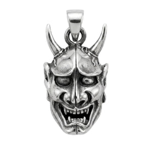 Pendentif masque d'Oni japonais en argent sterling, masque d'oni de face