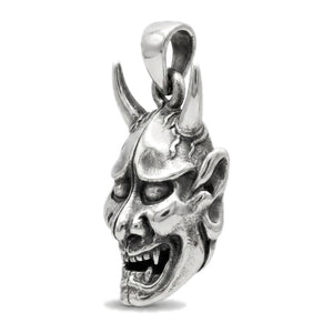 Pendentif masque d'Oni japonais en argent sterling, masque d'oni de profil