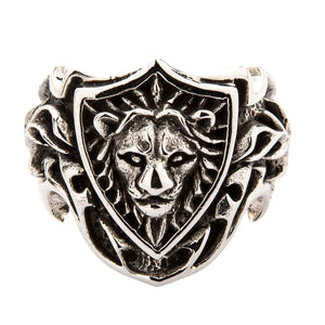 Anillo de plata esterlina con león y escudo de caballero, frente del anillo de león caballero