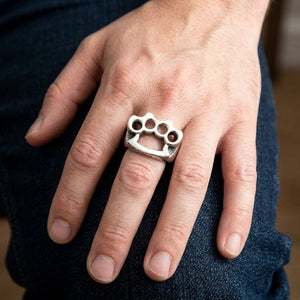 Knuckle Duster Sterling Silver Ring, worn on the hand