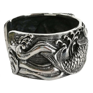 Koi-Fisch Armspange aus .925 Sterlingsilber, Wellen-Seitenansicht