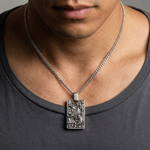 Koi Fish Sterling Silver Dog Tag Pendant worn at the neckline