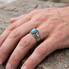 Kokopelli & Blume Türkis 925 Sterlingsilber Ring