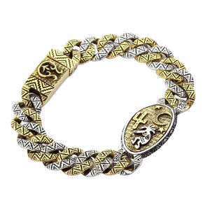 Bracelet à maillons Kokopelli en argent sterling et laiton, face avant du bracelet Kokopelli