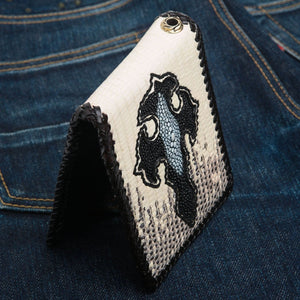 Komodo and Stingray Cross Leather Bifold Wallet, cross wallet tilted view