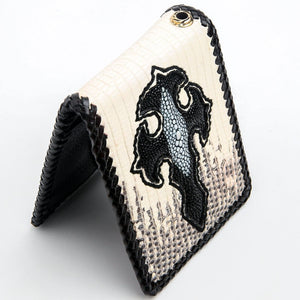 Komodo and Stingray Cross Leather Bifold Wallet, wallet standing angle