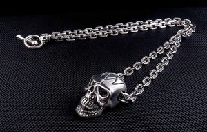 Large Skull Sterling Silver Chain Necklace, complete necklace with skull and open toggle ends
