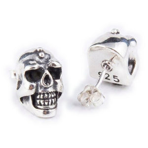 Large Skull Sterling Silver Stud Earrings, skull front and rear silver stamp