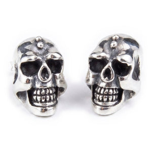 Large Skull Sterling Silver Stud Earrings, large skull stud pair front