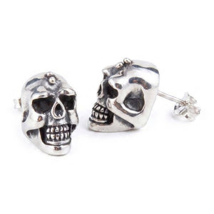 Large Skull Sterling Silver Stud Earrings, skull studs angled with posts
