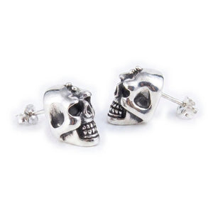 Large Skull Sterling Silver Stud Earrings, skull studs side profiles