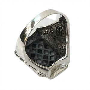 Lattice gothic cross silver ring, interior lattice and band
