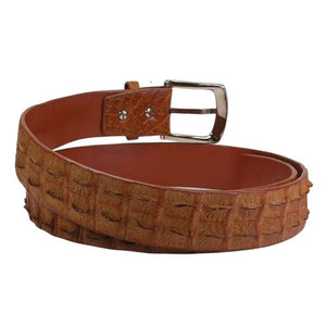 Ceinture marron clair en cuir de dos de crocodile — vue en biais