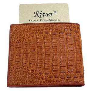 Portefeuille pliant en cuir de dos de crocodile marron clair — vue de dos