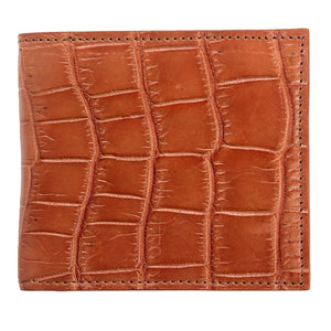 Light Brown Crocodile & Ostrich Bifold Wallet showing rectangular light-brown crocodile belly scales on the front.