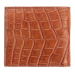 Light Brown Crocodile & Ostrich Bifold Wallet showing the opposite crocodile scale panel and stitched border.